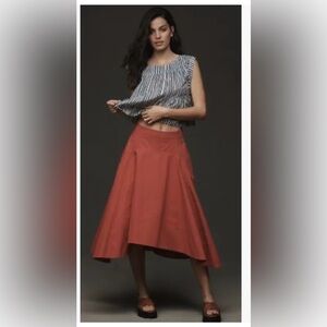 X Anthropologie Mare Mare Basque-Waist High Low Maxi Skirt Vibrant Red Large NWT